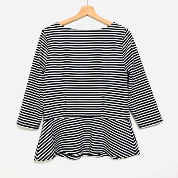 Striped Black & White Long-Sleeve Peplum Top By Ann Taylor Size Large - Picture 9 of 10